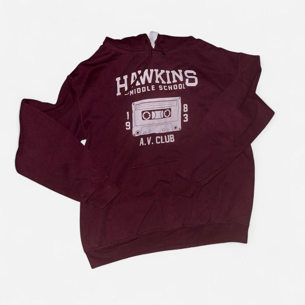 Burgundy and White Stranger Things Hoodie - Picture 3 of 6